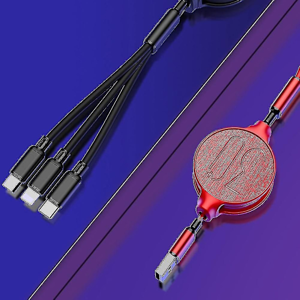 3-in-1 sisäänvedettävä Micro USB Type-C 3A pikalatauskaapeli iPhone Androidille