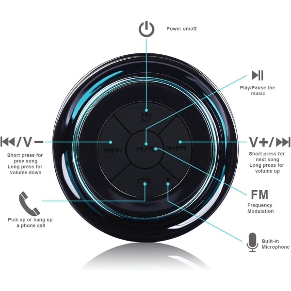 Trådløs Bluetooth-højttaler, vandtæt brusebadradio, blå