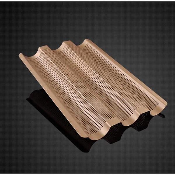 3 Rums Rustfrit Stål Brødform Køkken Franskbrød Ovn Hjem Baguette DIY Bølgeformet Non-Stick Bageplade Bageform Baguetteform Perforeret