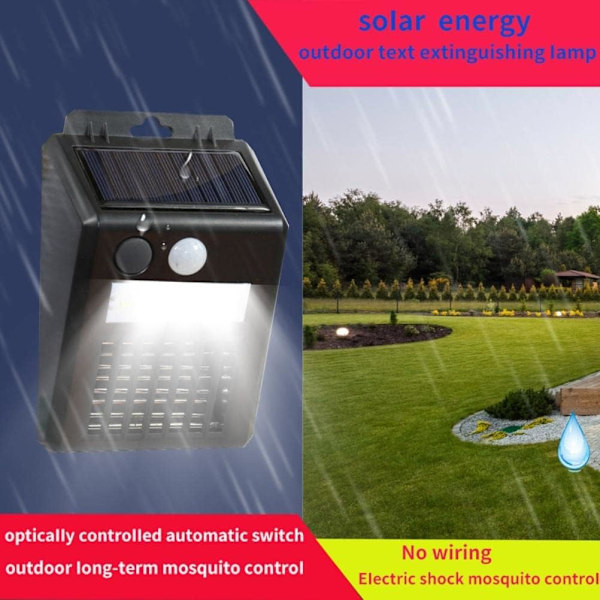 Solcellsdriven Mygglampa, Elektrisk Insektsfälla med LED-Rörelsedetektor, Effektiv UV-Myggdödare för Utomhusgräsmatta