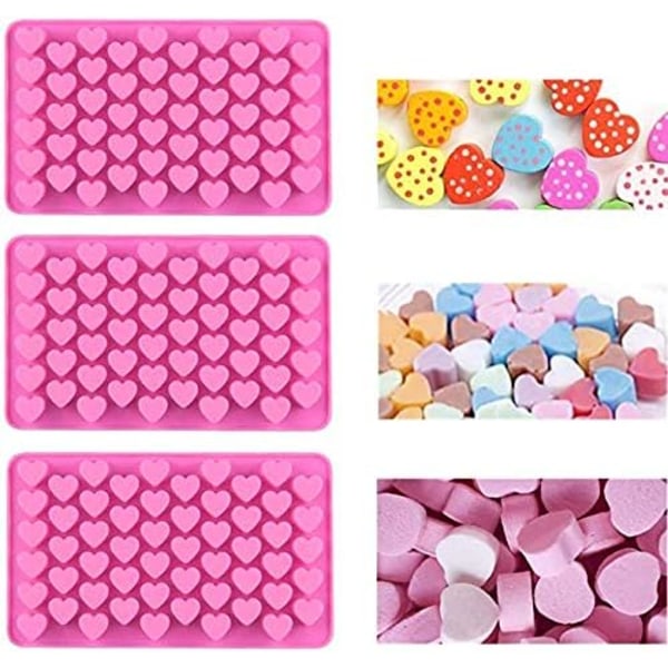 Silikone Mini Hjerte 55 Hullers Bageform, Hjerte Isterning Slik Chokoladeform, Valentinsdag Slikform, 2 Pak