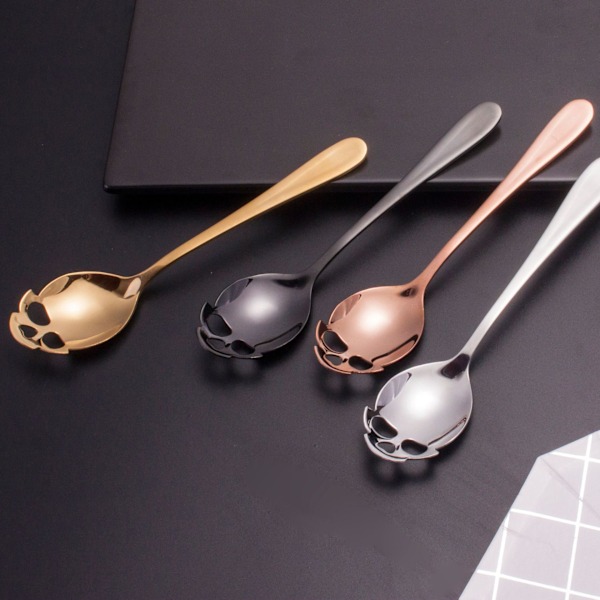 15,2 cm sort kranieske, sæt med 6 skelet teskeer kranie i rustfrit stål sukkerske, kaffe- og teomrøringsske, cool mørkt moderigtigt design