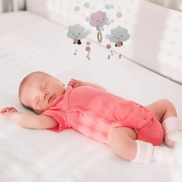 Bebis vindspil, mobil baby træ sengeklokke baby bold mobil filt hængende legetøj mobil babyseng sky og stjerne til dreng pige pink