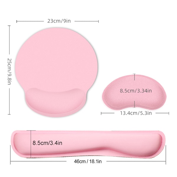 Rosa handledsstöd, ergonomisk musmatta i minnesskum, halkfri musmatta i gummi för arbete och spel