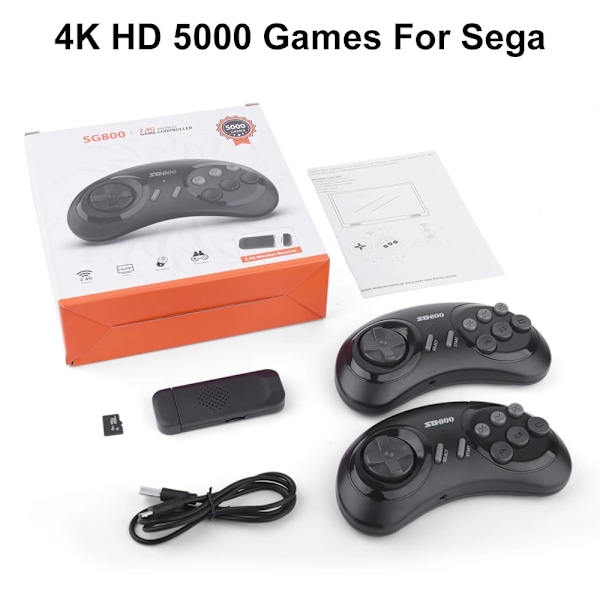 4K SG800 Retro Spillekonsol Trådløs Konsol 2.4G Indbygget 5000 Klassiske Spil Controller Gamepad Video Stick til Sega Mega Drive