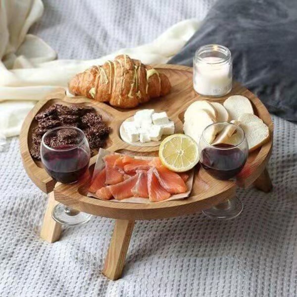 Sammenleggbart fruktfat i tre, sammenleggbart snackbrett med ben for stue