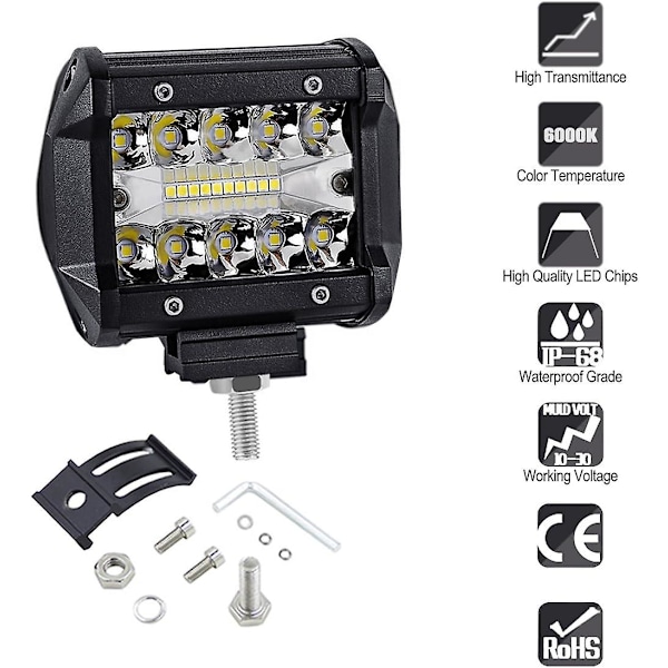 12V/24V WANYI 60W 4 tommer LED arbejdslys, 6000K 12000LM ekstra lys, offroad forlygte, IP67 vandtæt (2 stk.)