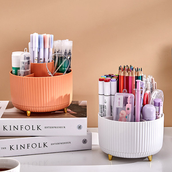 Stor opbevaringsboks til makeupbørster, med 5 rum til roterende børsteholder, pladsbesparende opbevaringsboks egnet til makeupbord