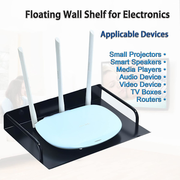 Vægmonteret Router Hylde, Lille Metal Projektor Væg Stativ, TV Box Beslag Flydende Hylde (1 Lag, Lille)