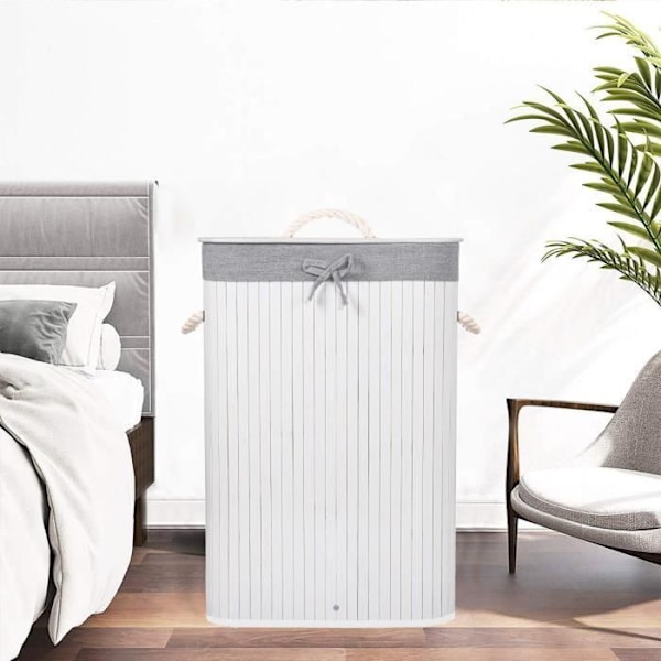 Vaskekurv - SPRINGOS - 72L - Naturlig bambus - Hvit - Moderne skandinavisk stil