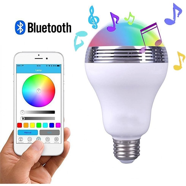 Bluetooth-glödlampa med högtalare, trådlös E27 smart LED-lampa med RGB-färgväxling / musikspelare / smartphone-appstyrd