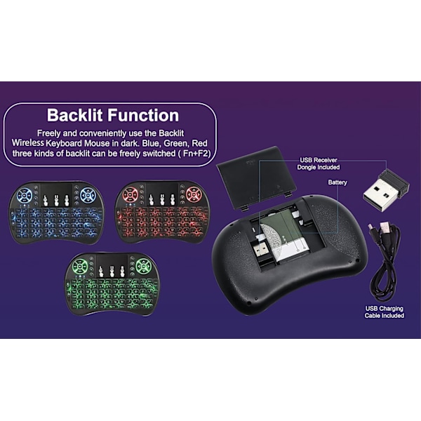 Trådlöst Mini-tangentbord Fjärrkontroll Pekplatta Mus Combo Controller med RGB-bakgrundsbelysning för Smart TV Android TV-box PC IPTTV 2,4 GHz