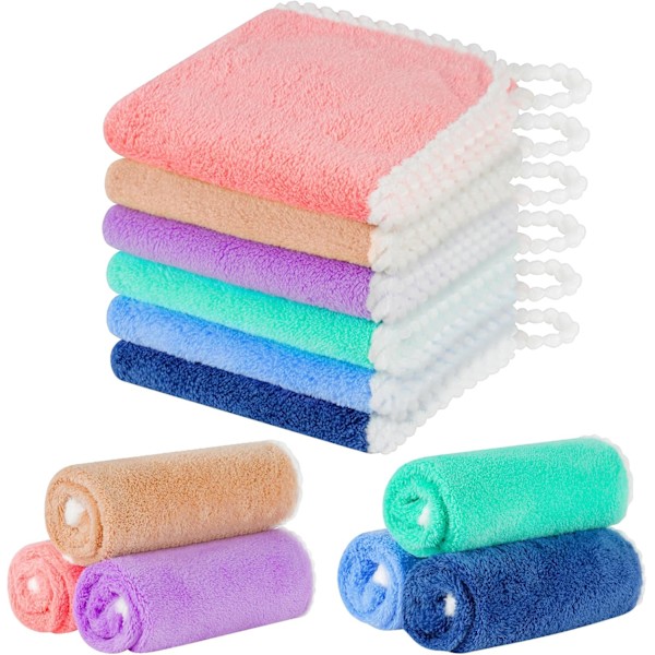 Baby Washcloths, 6-Pack Coral Fleece Face Towels, Reusable and Washable Mini Wipes