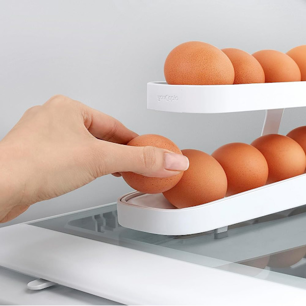 Eggeholder Kjøleskap Eggbrett, Kjøleskapsorganisator, Automatisk Rullende Eggeholder 2 Lag Automatisk Rullende Eggdispenser Eggdispenser Eggoppbevaring
