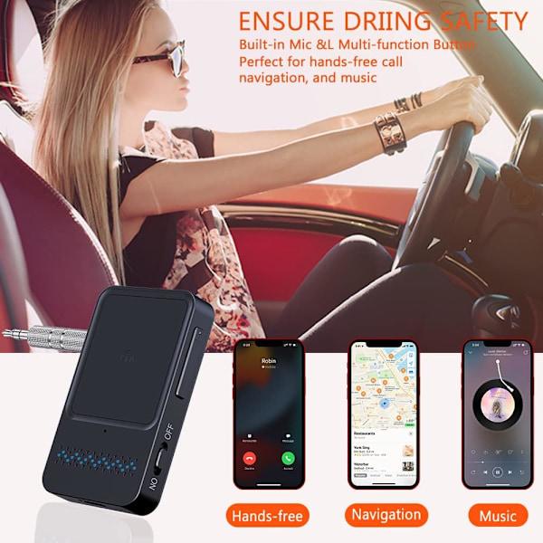 Bluetooth adapter bil, trådløs Aux Bluetooth 5.0-adapter med håndfrie samtaler, Bluetooth-mottaker for bil, hodetelefoner og hjemmestereosystemer (dobbel)