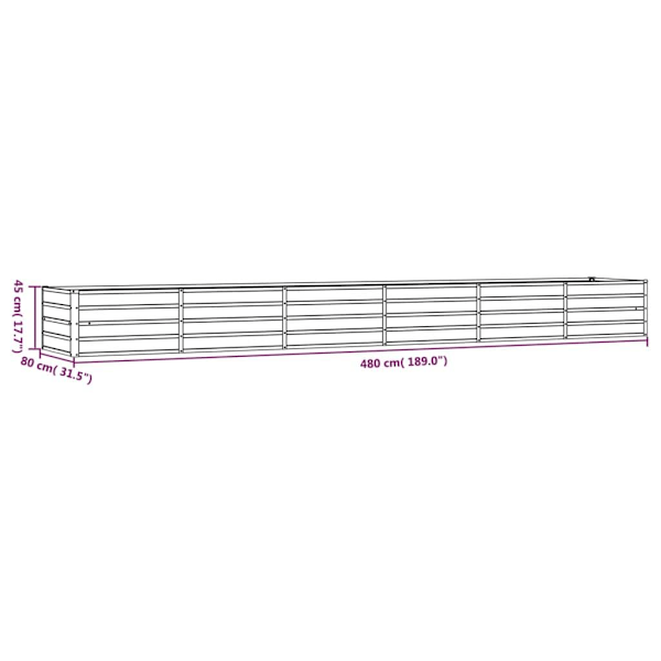 vidaXL Planteboks Rustfarget 480x80x45 cm Rustfritt Stål