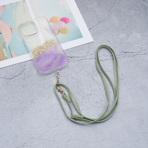 Universal crossbody-halsrem i skinn med transparent pute - Lysegrønn