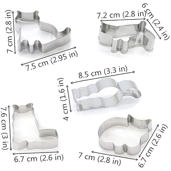 Kakformar Set, 5 st Rostfritt Stål Söta Gående & Sittande Katt Serie DIY Kakform Äggform Tecknad Bakform, Fondantverktyg Pa