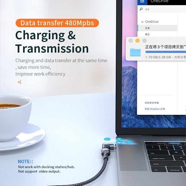 100W/5A Magnetisk USB-C-adapter hurtiglading svart