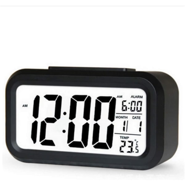 Digital Väckarklocka LED Bakgrundsbelysning Tyst Snooze Skrivbordskalender Elektronisk Tårtformad Skrivbordsklocka (Svart)