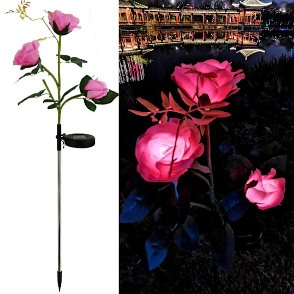 Solcellelamper til utendørs, Solsikke LED-lys med større blomst og bredt solcellepanel (Rosa) 80*10CM