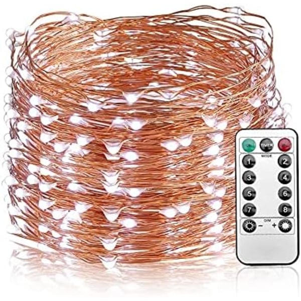 Battery Powered String Lights, 1 Pack Battery Powered Copper Wire with Waterproof LED Remote Timer (Cool White 5m)