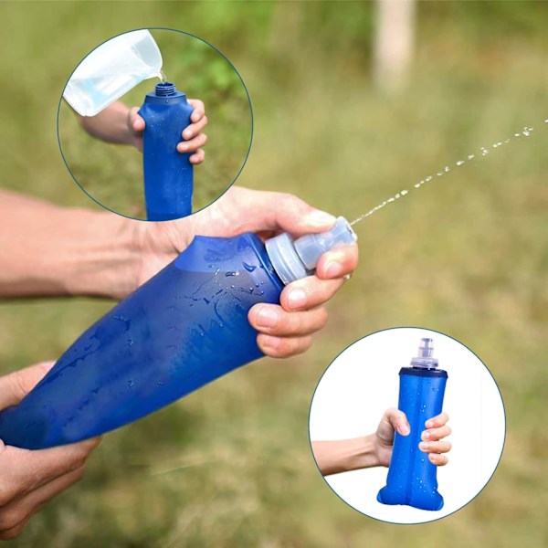 2 stk. Bløde Flasker 250ml, TPU Foldbare Løbevandflasker, Udendørs Sports Hydreringsflaske, Blød Sammenklappelig Vandflaske