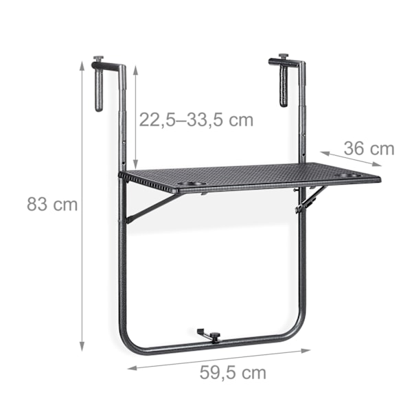 Balkonbord foldbart sort
