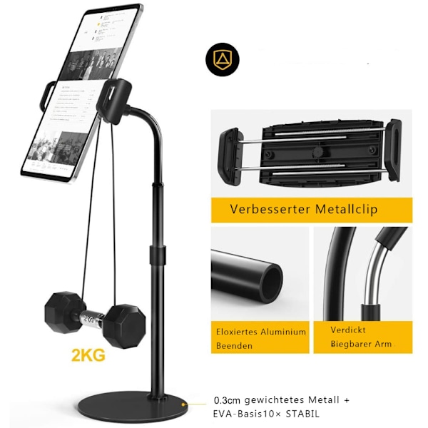 \"licheers Nettbrettstativ Justerbart Nettbrettholder med 10X Stabil Base, Høydejusterbar Nettbrettholder/Mobiltelefonstativ Kompatibel med 4''-12,9''\"
