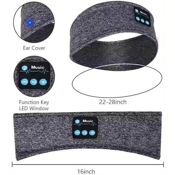 Sovpannband med Ultratunna Trådlösa Bluetooth-Hörlurar med Högtalare för Sidosovare, Musik, Löpning