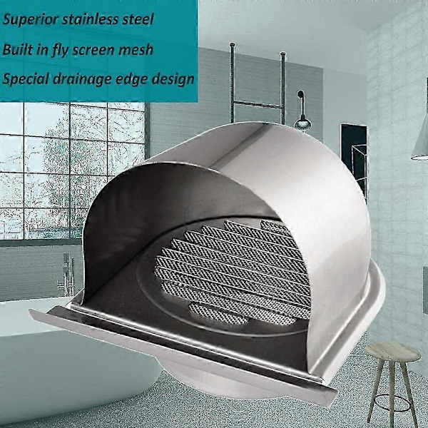 4 tommer 100 mm Vanntett Rustfritt Stål Ventilasjonhette Anti-Korrosjon Avtrekk for Veggluftutløp Co