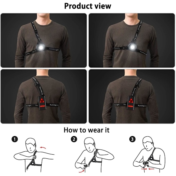 Løpevest med LED-lys 250 lumen for løping, sykling, vandring, c