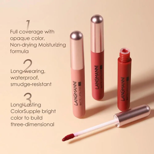 6 Farver Lip Gloss Mat Flydende Læbestift Makeup Langvarig Vandfast