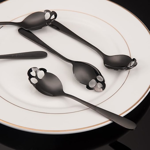 15,2 cm sort kranieske, sæt med 6 skelet teskeer kranie i rustfrit stål sukkerske, kaffe- og teomrøringsske, cool mørkt moderigtigt design