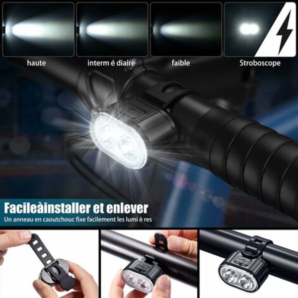 LED-cykellygter, USB genopladelige for- og baglygter, IPX5 vandtætte LED-cykellygter, dobbelte perlestrålekastere, egnet til alle cykler og