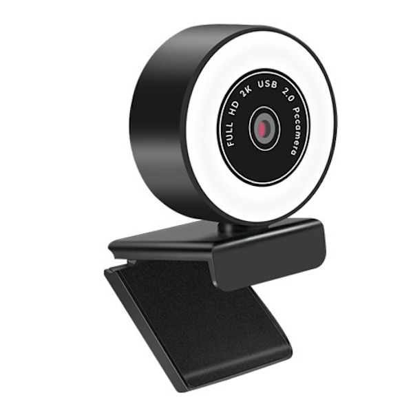 Angetube 60FPS 1080P webkamera med ringlys - PC-kamera med 5X digital zoom og fjernbetjening, indbyggede dobbelte støjreducerende mikrofoner og