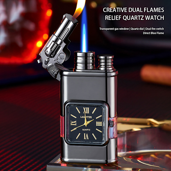 Dobbelt Ild-præget Ur Lighter Multi-brug Vintage Lighter Gave til fødselsdag