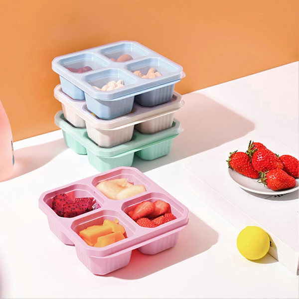 4 st Snacksboxar med 4 Fack Återanvändbara Lättöppnade Lock Snacksbehållare för Barn Vuxna Stapelbara Matförvaringsbehållare för Skola H (LGL)