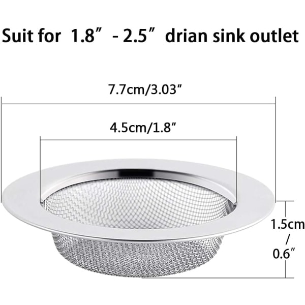 2-pack rostfritt stål diskbänksfilter, 7,5 cm avloppssil, handfat