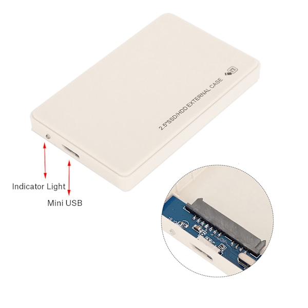 Externt hårddiskkabinett USB 3.0 till SATA 2.5\" 7mm 9.5mm HDD SSD Verktygsfritt Vit