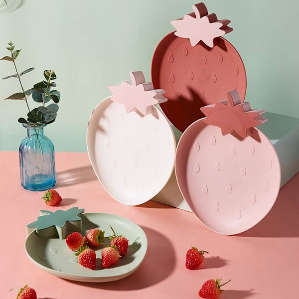 Jordbær Plastbrett Snackstallerkener Kjøkkenskåler, 2-pakning Plasttallerkener Serveringsfat Matbrett Dekorative serveringsbrett for godteri, frukt