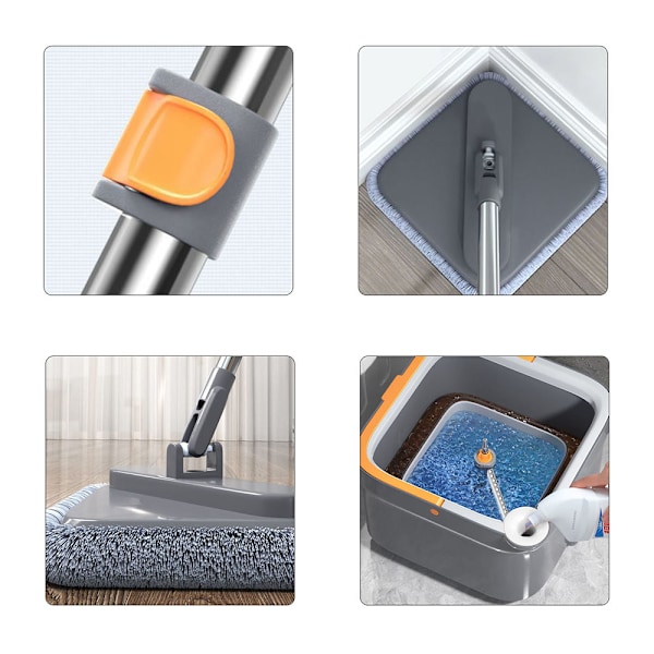Integrated Flat Mop with Bucket Hangable Design Rotating Wash Mop for Living Room
