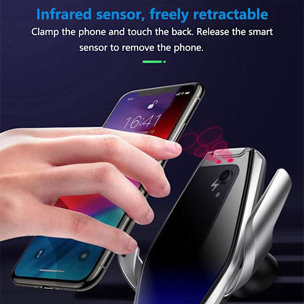 Trådløs billader, 15W hurtiglading bilmonteringslader Auto-Clamping Air Vent Telefonholder Kompatibel med IPhone 11Pro/Max/XR/11/X/8, Samsung