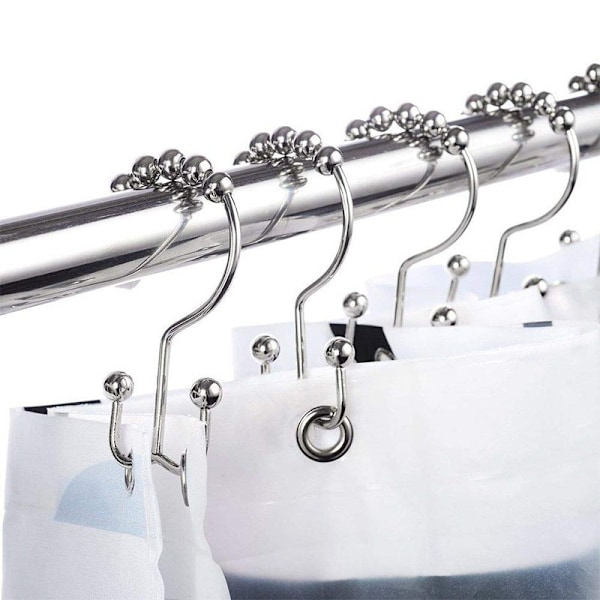 Shower Curtain Rings Hooks Roller Balls Polished Chrome Double Glide Stainless Steel Stainless Heavy Curtain Rings, 12 Count (Silver)