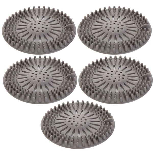 Pack of 5 Silicone Hair Plugs Shower Drain Cover Sink Strainer Grey