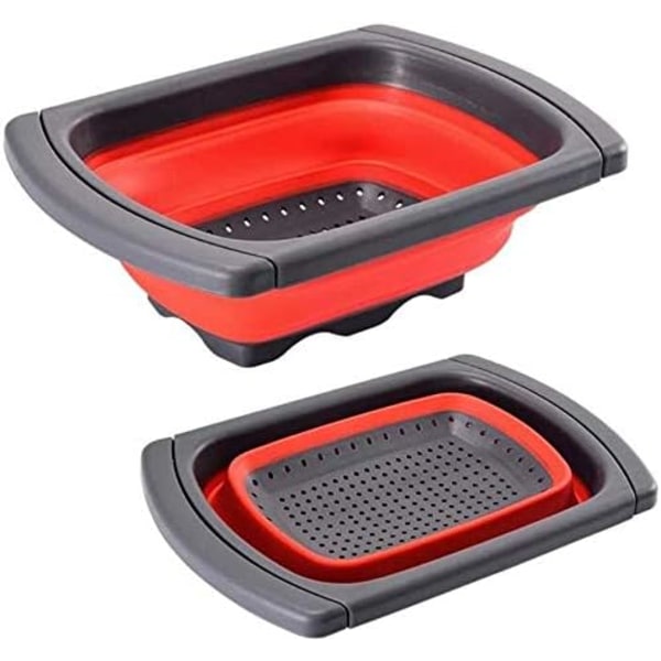 3.8L Collapsible Strainer with Extendable Handles, Pace Improving, Quick Draining for Kitchen Work, Suitable for Most Sink Sizes, Red