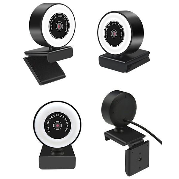 Angetube 60FPS 1080P webkamera med ringlys - PC-kamera med 5X digital zoom og fjernbetjening, indbyggede dobbelte støjreducerende mikrofoner og