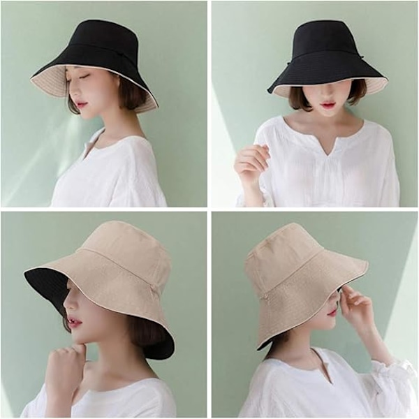 Hatt for kvinner Sommer Foldbar Floppy Solhatt Anti UV Bomulls Sommer Ferie Hage Solhatt for Kvinner UPF UV (Svart)