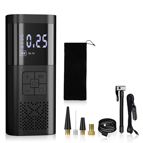 Sähköinen ilmapumppu 6000mAh akulla, 150 PSI kannettava pyöräpumppu kaikkiin venttiileihin digitaalisella LCD LED-valolla, minikompressori pyörälle