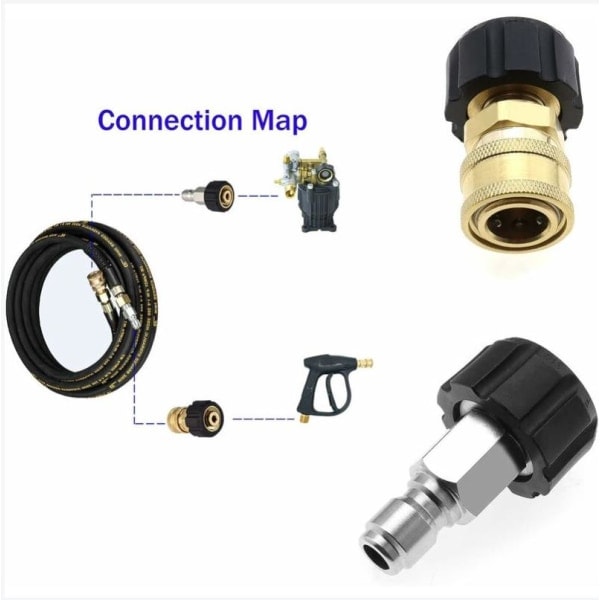 2x högtryckstvätt slangadapter hona till 3/8\" snabbkoppling till M22 14mm hona